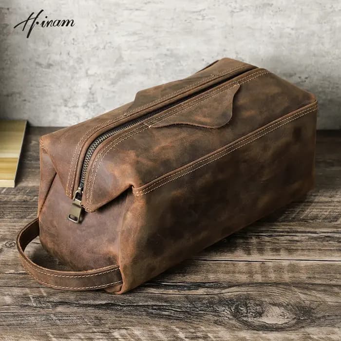 Trousse de toilette en cuir véritable pour hommes et femmes