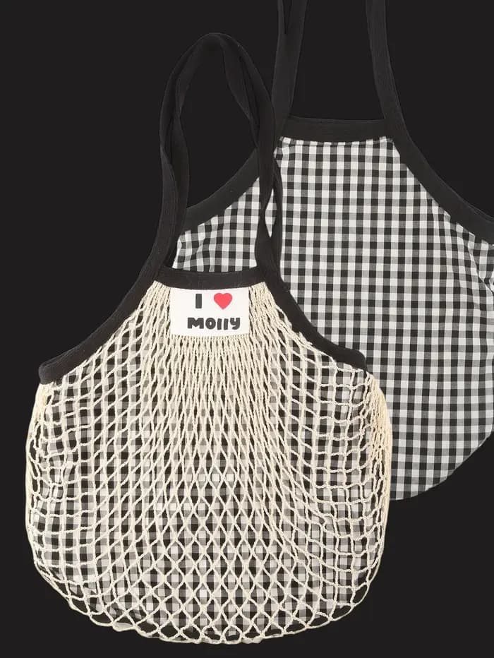 Sac en filet de coton réutilisable personnalisé avec nom