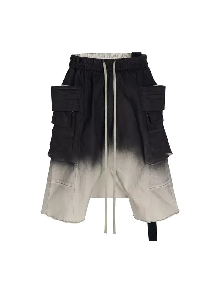 Shorts Harem à double anneau dégradé délavé MIJKO, coupe décontractée et confortable pour hommes 848
