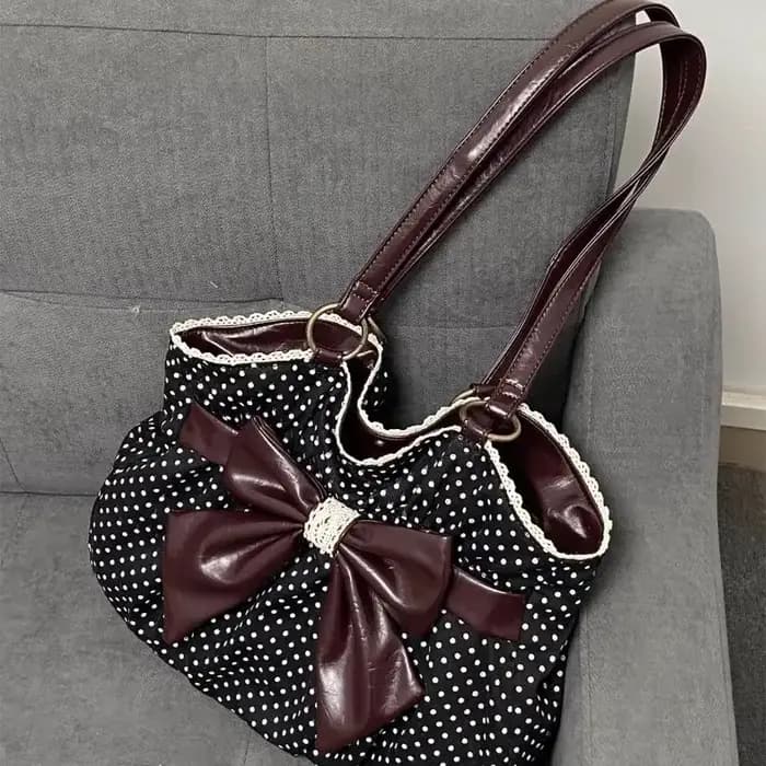 Sac fourre-tout chic à pois, sac à main décontracté pour femme, sac à bandoulière vintage, polyvalen