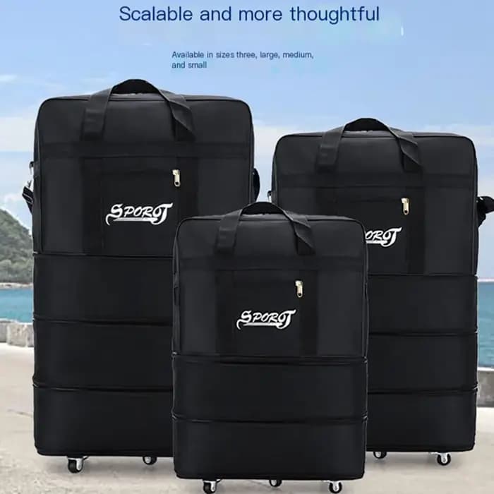 Pack de voyage roues pour femmes hommes extensible pliable chariot bagages polyvalent valise noire