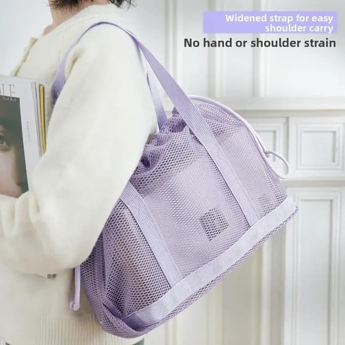Sac de plage pliable en maille avec cordon de serrage