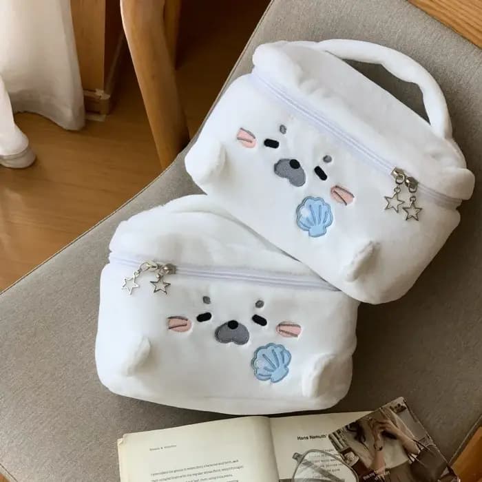 Trousse de Maquillage Grande Capacité Portable Motif Brodé en Forme de Phoque Mignon – Sac Cosmétique Multifonctionnel de Voyage