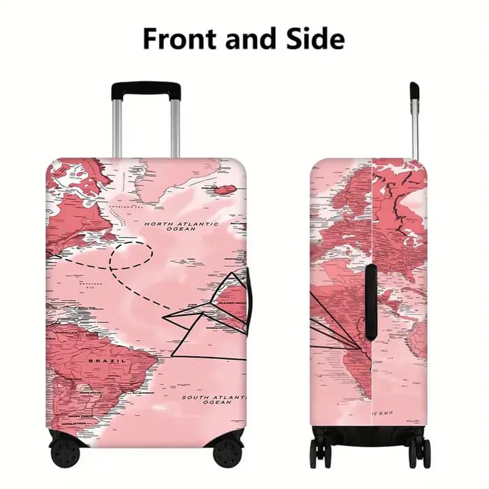 1 housse de bagage imprimée avec la carte du monde pour bagages de 18 à 32 pouces ; accessoires de voyage