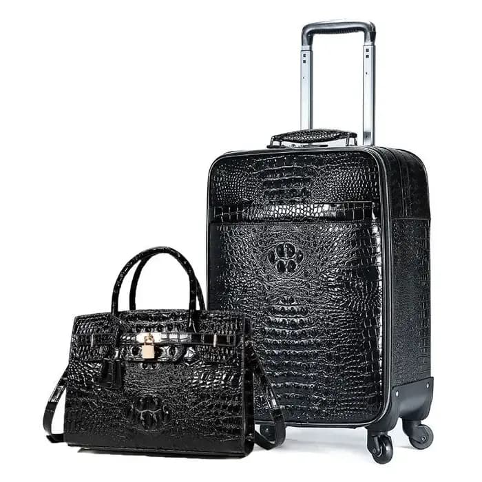 Valise de luxe en cuir gaufré de crocodile de 20 pouces – Bagage à main