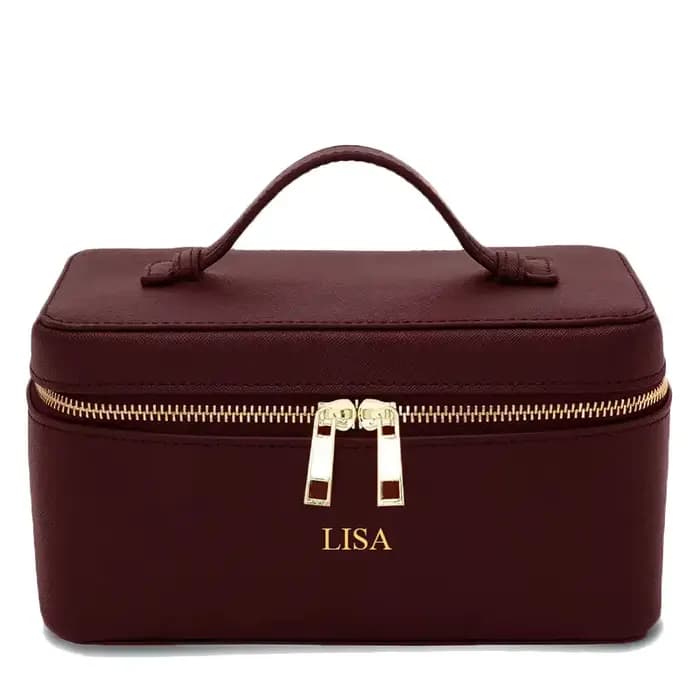 Trousse de toilette de voyage en croûte de cuir Saffiano pour femmes