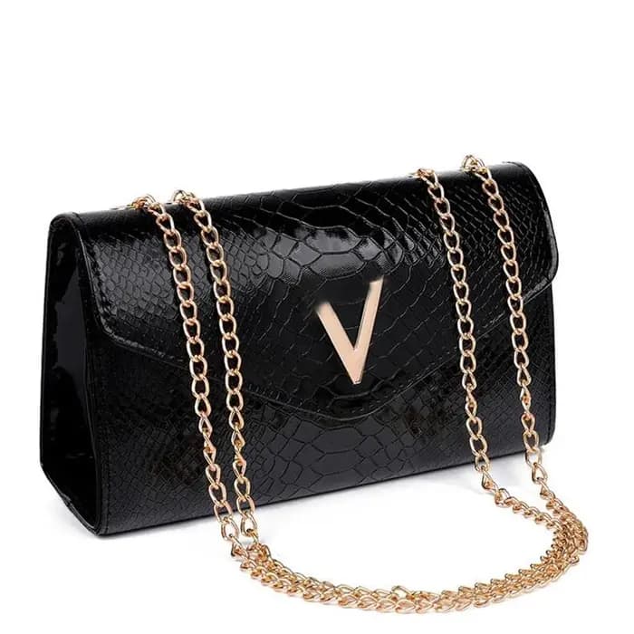 Petits sacs à bandoulière en chaîne de crocodile pour femmes, sac à bandoulière noir de marque de lu