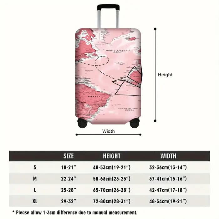 1 housse de bagage imprimée avec la carte du monde pour bagages de 18 à 32 pouces ; accessoires de voyage