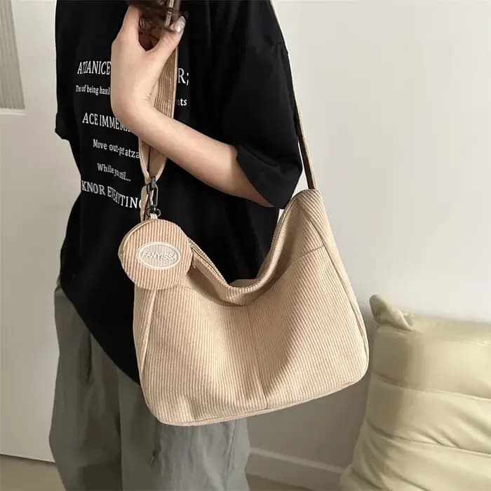 Sac à Main en Velours Côtelé de Grande Capacité pour Femme