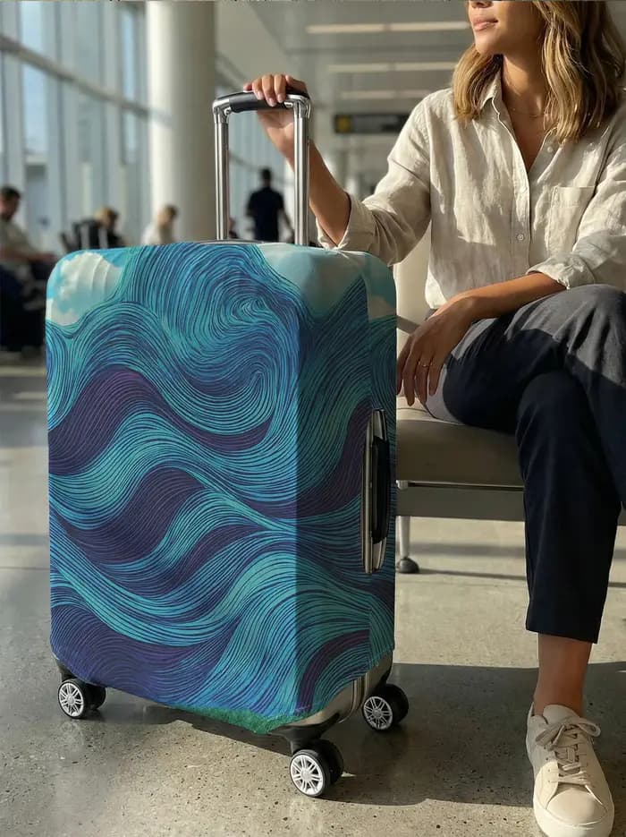 Housse de protection pour bagages à ligne ondulée bleue et violette