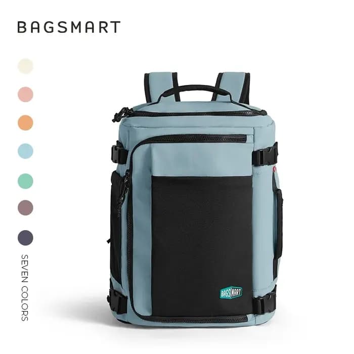 BAGSMART Sac à dos de voyage pour hommes et femmes avec compartiment à chaussures Sac à dos de compression pour avion Sac de cabine antivol étanche