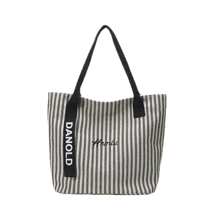 Sac fourre-tout classique en toile rayée pour femmes, sac fourre-tout décontracté, sac à bandoulière de grande capacité pour l'école et le shopping