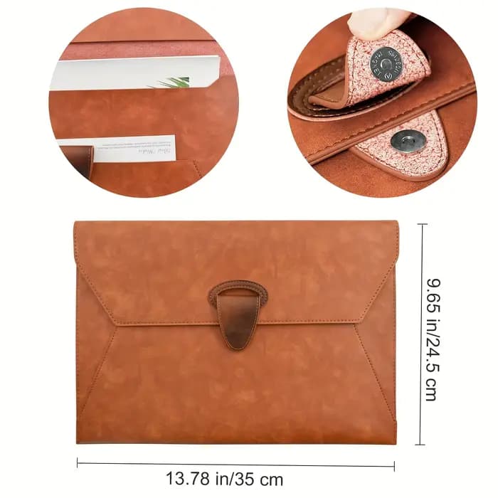 Organisateur de dossiers A4 marron Vintage, portefeuille semblable à une classeur avec fermeture à pression magnétique, classeur de documents à 2 poches pour le bureau