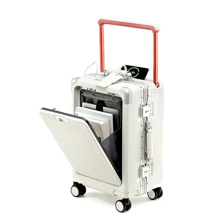 Valise voyage à large poignée avec porte-gobelet USB, bagages à ouverture avant, Valise cabine de 20