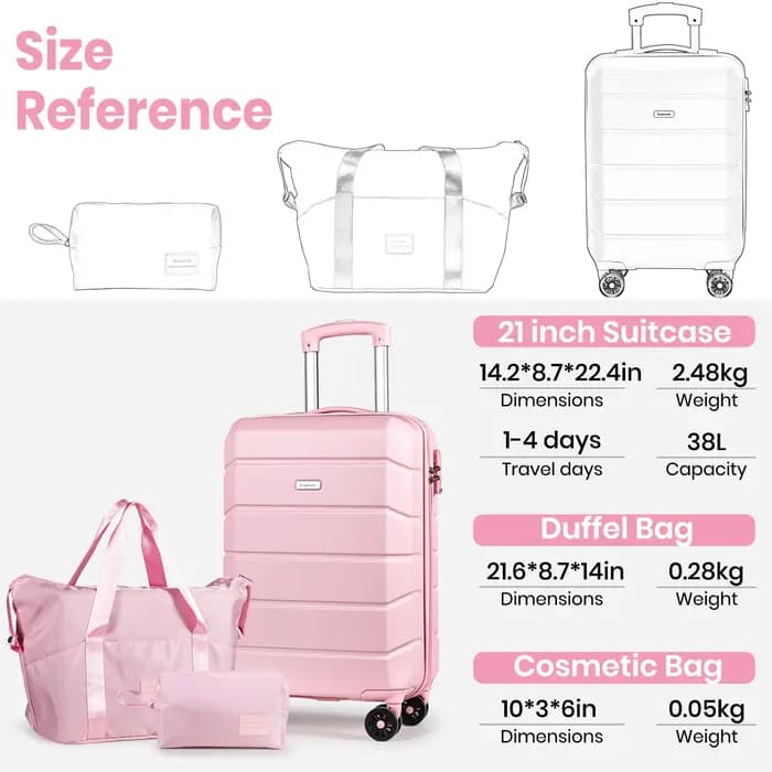 Valise à roulettes rigide pour bagages à main, bagage de cabine léger avec serrure TSA et 4 roues pi
