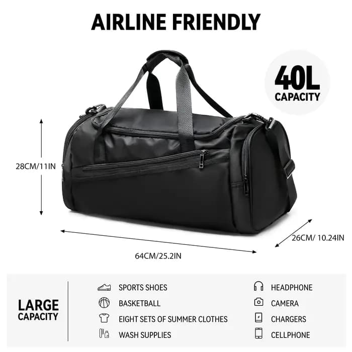 Sac de sport sac polochon de voyage avec poche humide et compartiment à chaussures pour hommes femmes imperméable grand week-end sac à dos de nuit