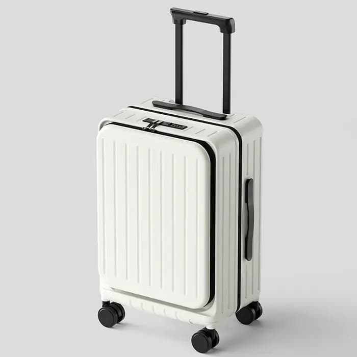 Valise roulante de grande capacité à ouverture frontale, valise en matériau ABS + PC avec porte-gobe