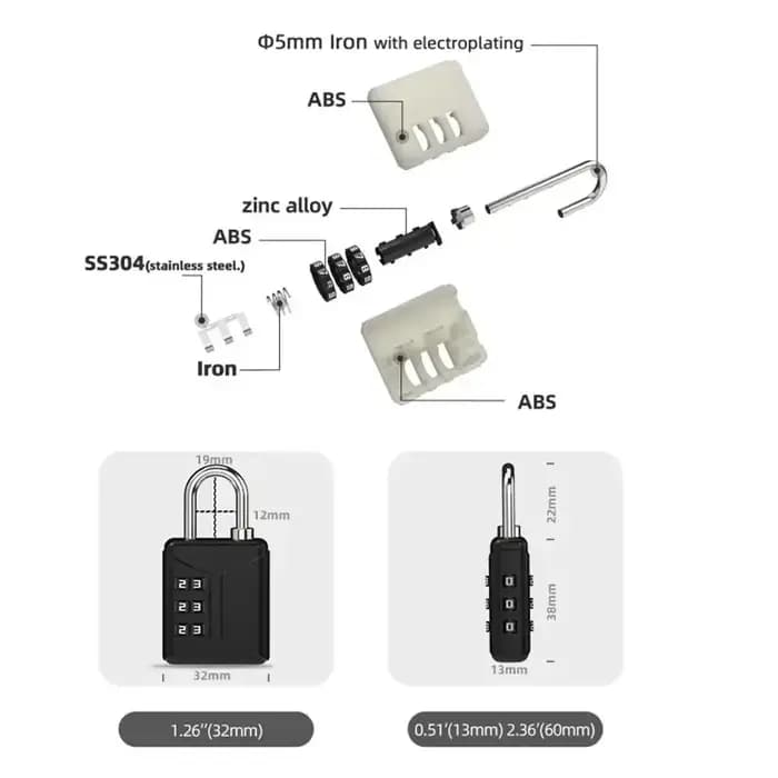 Cadenas à combinaison à 3 chiffres pour valise, antivol, étanche, mini cadenas à code, cadenas de sécurité pour sac à dos, cadenas à code douanier
