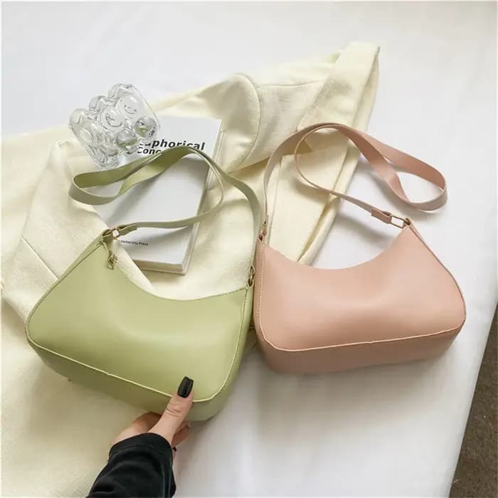 Sac pour femmes sac sous les bras sacs à main rétro couleur unie en cuir PU épaule