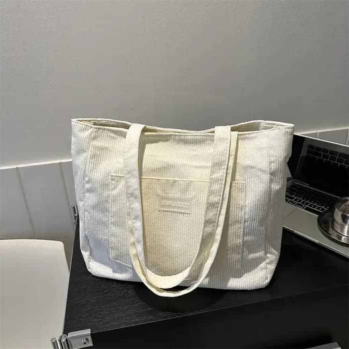 Sac à bandoulière De grande capacité sac fourre-tout en velours côtelé tendance sac à main pour dame