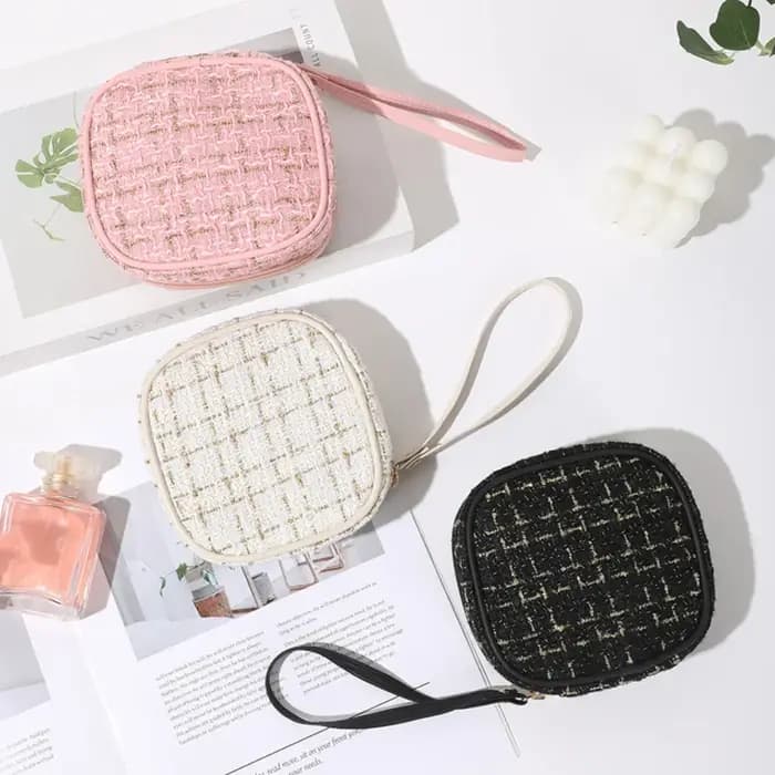 Mini trousse de maquillage tissée – Pochette cosmétique portable avec fermeture éclair, organisateur compact pour clés de rouge à lèvres, pièces de monnaie, voyage et usage quotidien