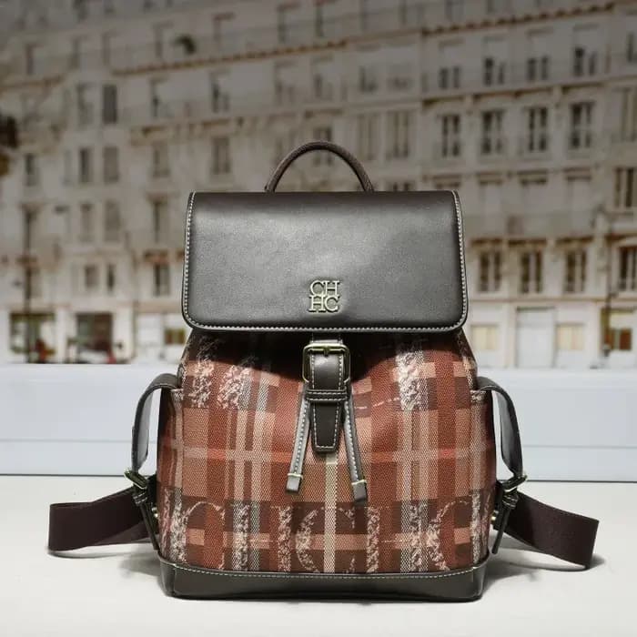 CH nouvelles femmes sac à dos motif à carreaux noir rouge couleur bloc dames sac boucle détail décon