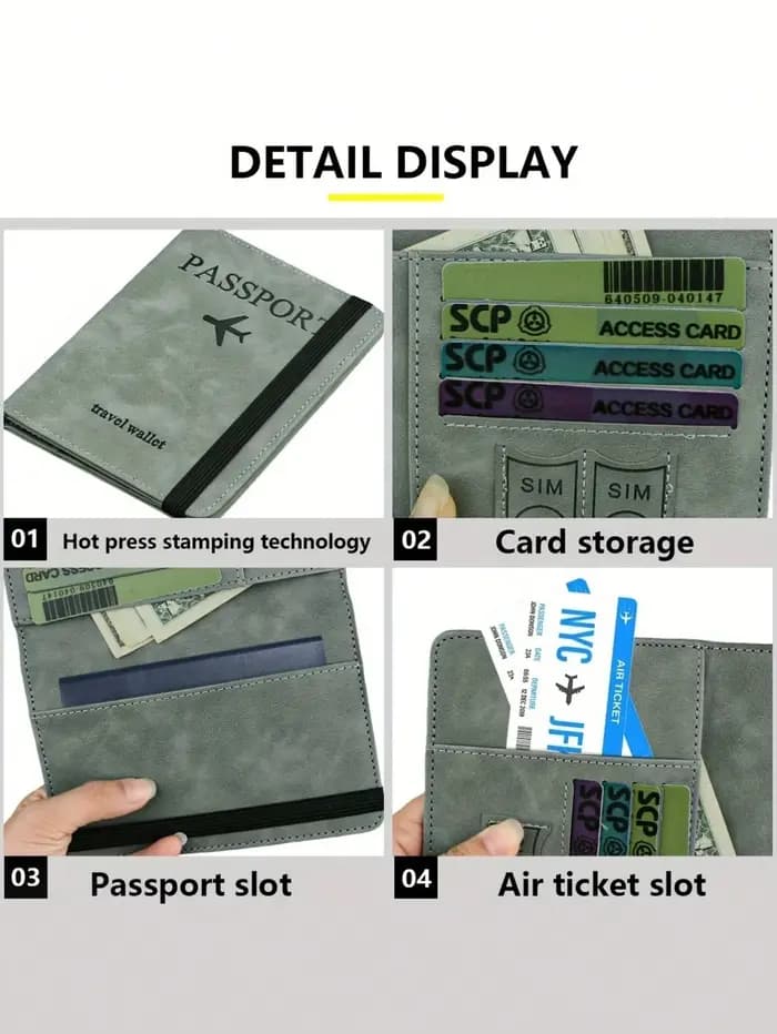 Protège-passeport RFID en PU, Portefeuille pour cartes de crédit et d'identité, Étui de voyage multifonctionnel étanche pour documents professionnels