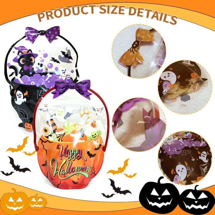 Sacs à bonbons d'Halloween auto-adhésifs (4/8/12 pièces) – Adorables motifs fantômes et citrouilles pour fêtes