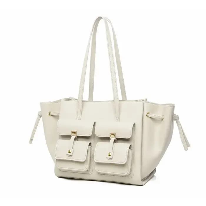 Sac fourre-tout à cordon de serrage à double poche de style workwear pour femme, sac à main à bandou