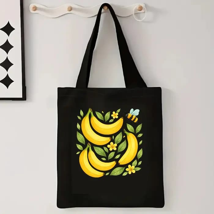 Sac fourre-tout en toile motif banane mignon, imprimé abeille et fruits, sac à bandoulière grande ca