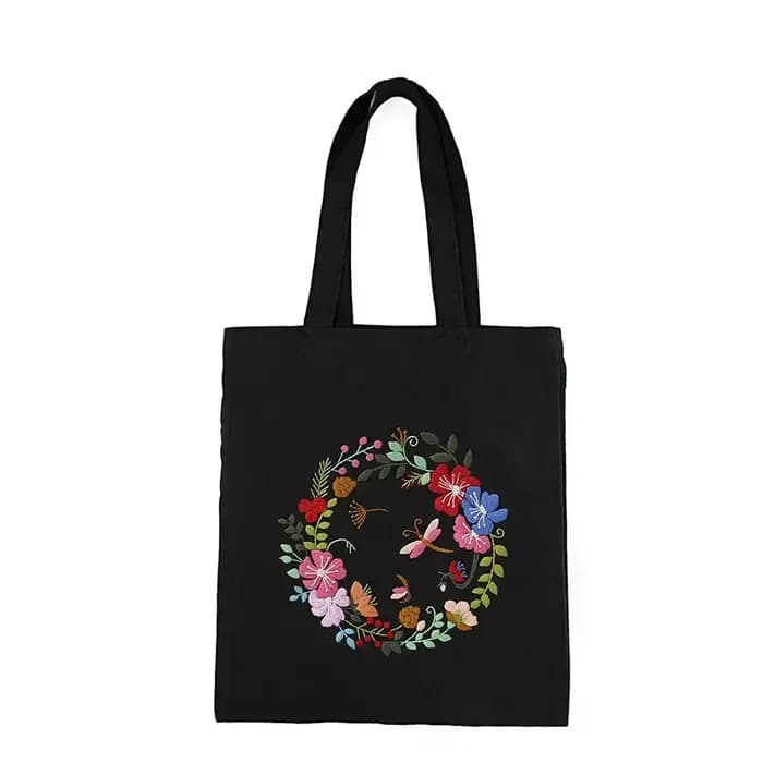 Kit de broderie de sac à main en toile florale pour débutants