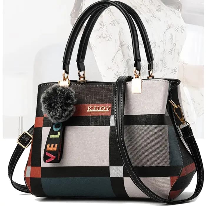 Sac à main à carreaux de luxe femmes Hairball sac à bandoulière en cuir PU grande capacité sac