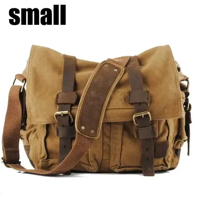 ANAWISHARE-Grand Sac à Bandoulière en Toile et Cuir pour Homme, Sacoche Vintage Militaire de l'Armée