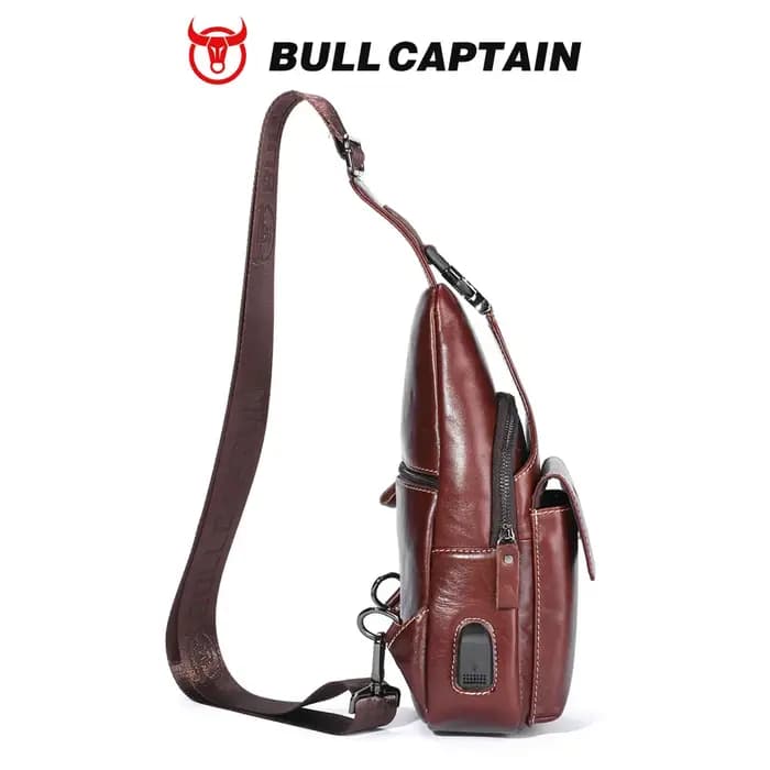 Sac à dos bandoulière en cuir véritable BULLCAPTAIN pour homme