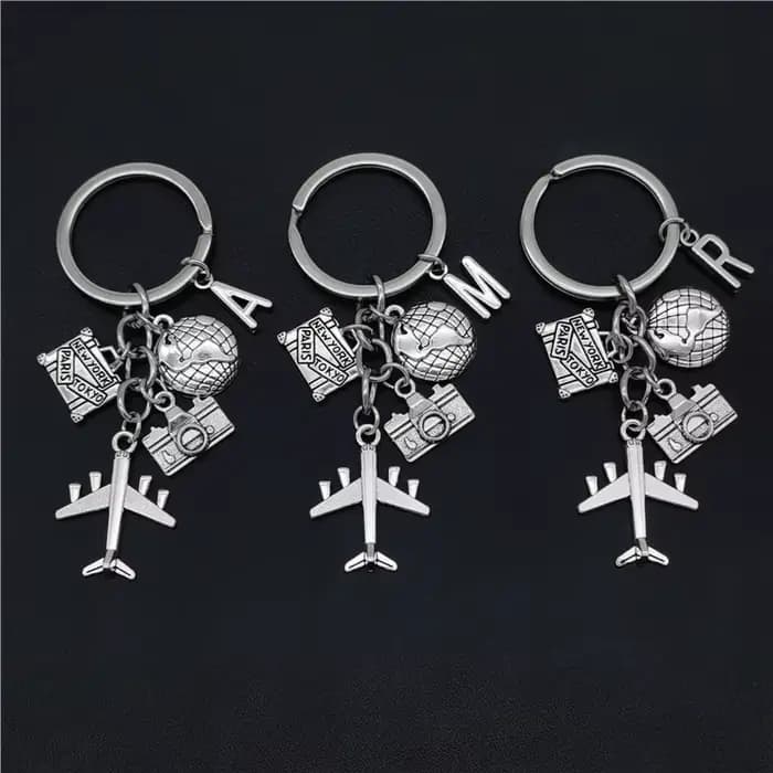 Porte-clés de voyage avec breloque lettre A-Z