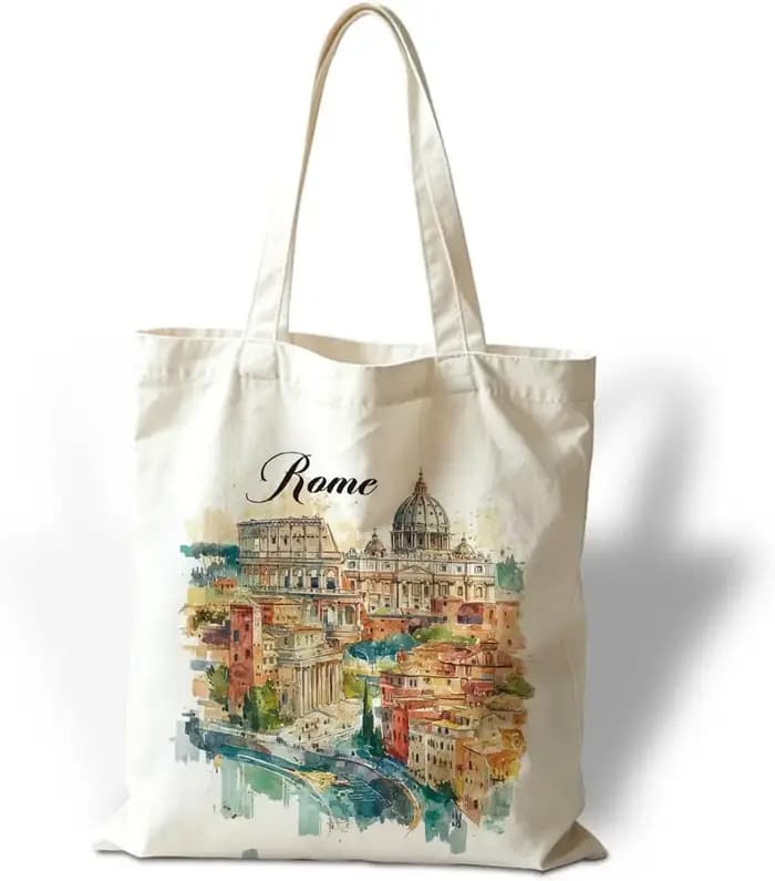 Sac fourre-tout en toile aquarelle Rome