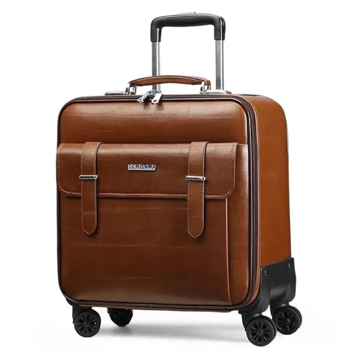Valise à roulettes en cuir véritable pour hommes, bagage à main avec 4 roulettes, valise de voyage d'affaires