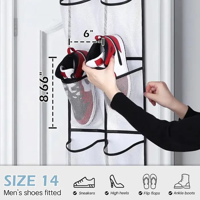Organisateur de chaussures à 12 poches au-dessus de la porte