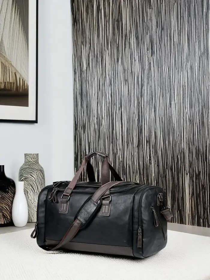 Sac de voyage en cuir véritable fendu pour hommes – Sac polochon de sport résistant à l'eau de grande capacité