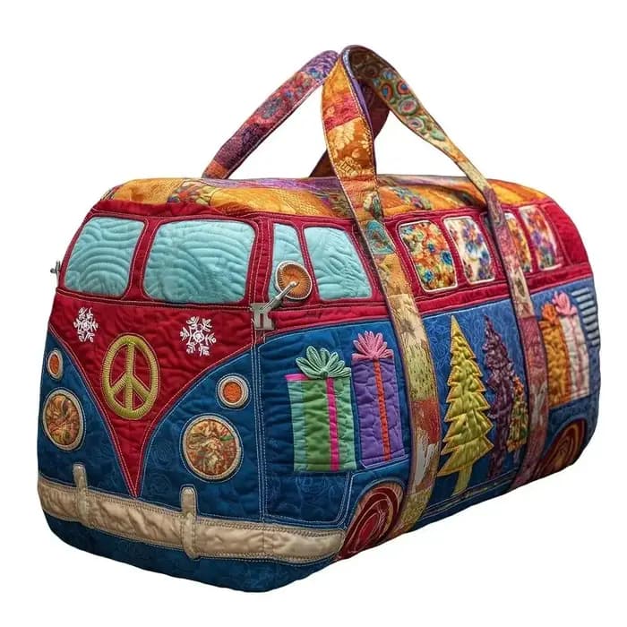 Sac de voyage matelassé en polyester style bohème hippie avec imprimé champignons et grenouilles pour week-end et voyage léger