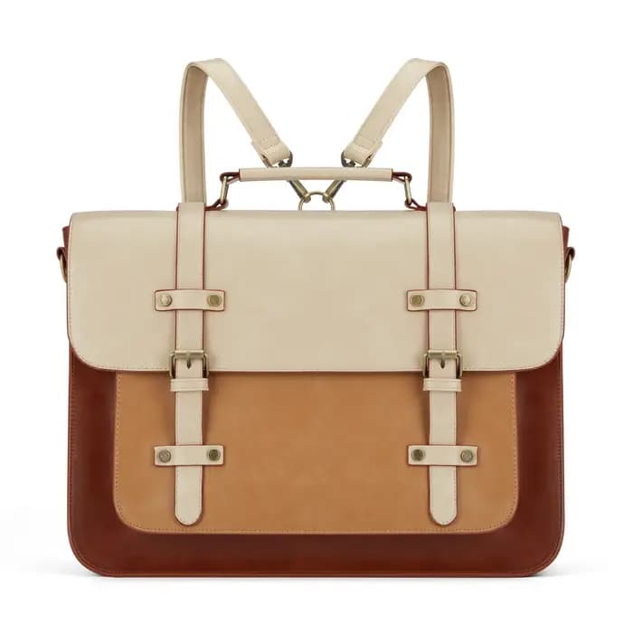 Porte-documents pour ordinateur portable 15.6 pouces en similicuir imperméable convertible en sac à dos pour femme avec compartiment rembourré et quincaillerie en laiton antique