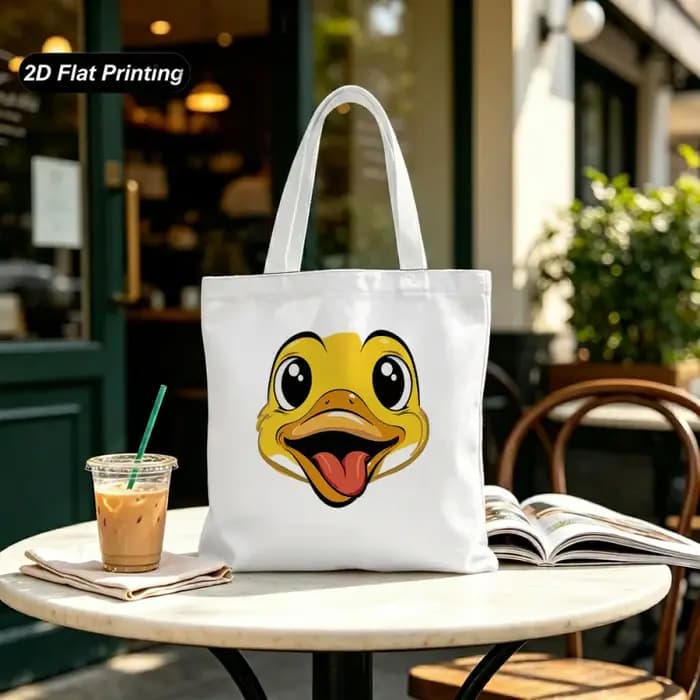 Sac fourre-tout imprimé à plat de grande capacité avec dessin animé du petit canard jaune 2D