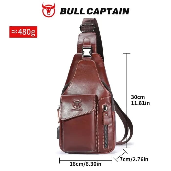 Sac à dos bandoulière en cuir véritable BULLCAPTAIN pour homme