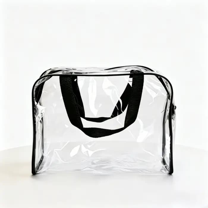 1 sac de rangement en plastique transparent de grande capacité, équipé d'un tirette et d'une poignée robustes. Convient aux articles de voyage