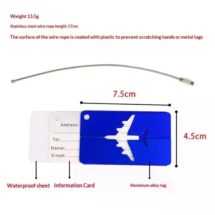 Étiquette de bagage en alliage d'aluminium pour avion