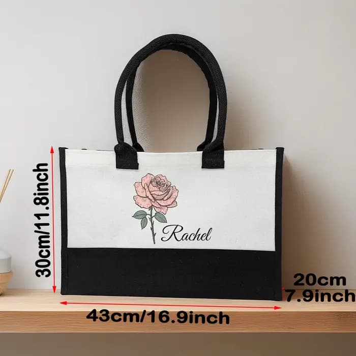 Sac fourre-tout personnalisé en toile avec fleurs du mois de naissance