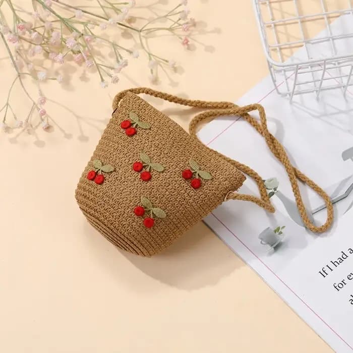 Sac à bandoulière pour enfants motif cerises rouges mignonnes, avec fermeture éclair, idéal pour acc