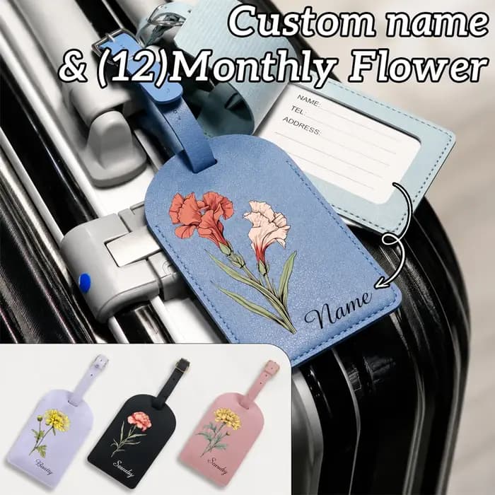 Étiquette à bagages personnalisée avec nom - Motif fleur japonaise