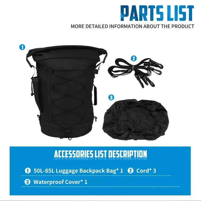 Sac arrière de moto 50L-85L, sac à dos de voyage extensible avec sangles, rangement universel, sac de support de barre Sissy pour Harley