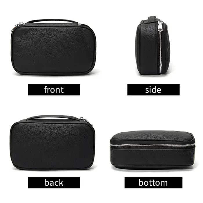 Trousse de Toilette de Voyage en Cuir de Vachette Grande Capacité Personnalisable avec Nom